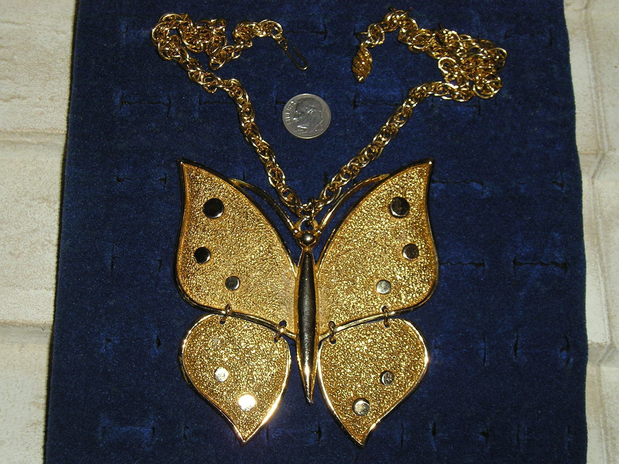 Vintage Large Articulated Gold Tone Butterfly Necklace