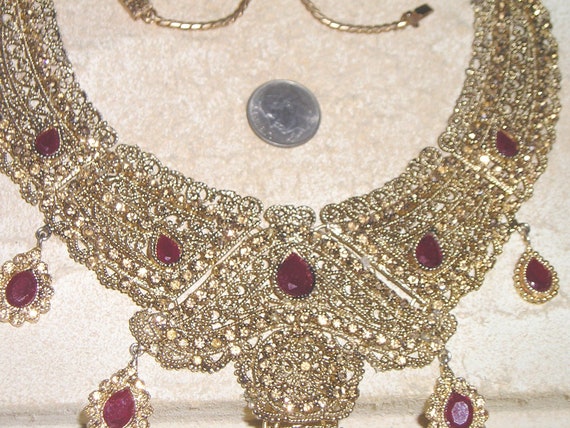 Vintage Jewels Of India Rhinestone Filigree Dangl… - image 3