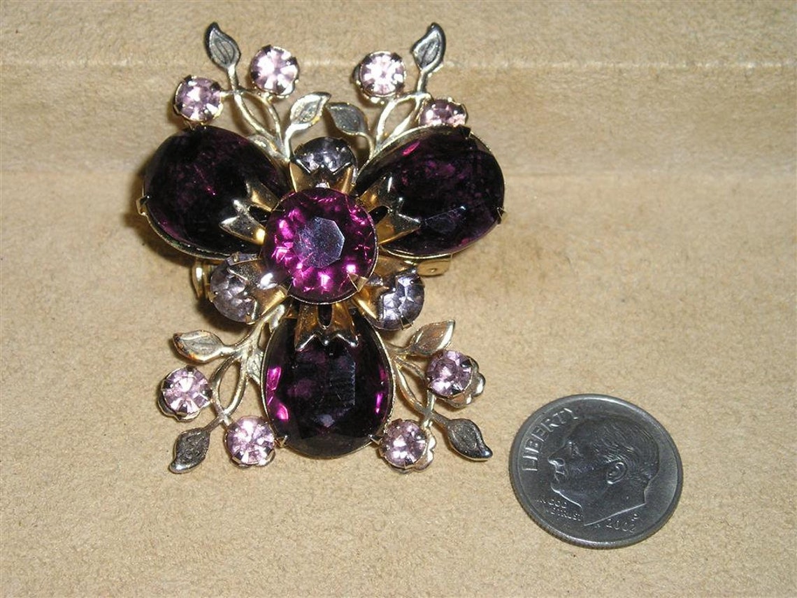Vintage Unsigned Beau Jewels Brooch With Purple Rhinestone - Etsy
