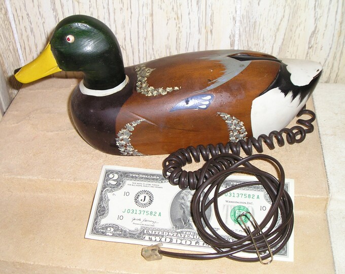 Vintage Wooden Quacking Mallard Duck Telephone Phone Hand Painted