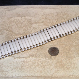Vintage White lucite Caterpillar Bracelet With Opaque Glass Gallery Accents. 1950&#39;s Jewelry 2286