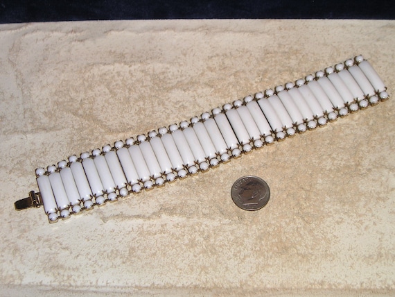 Vintage White lucite Caterpillar Bracelet With Op… - image 1