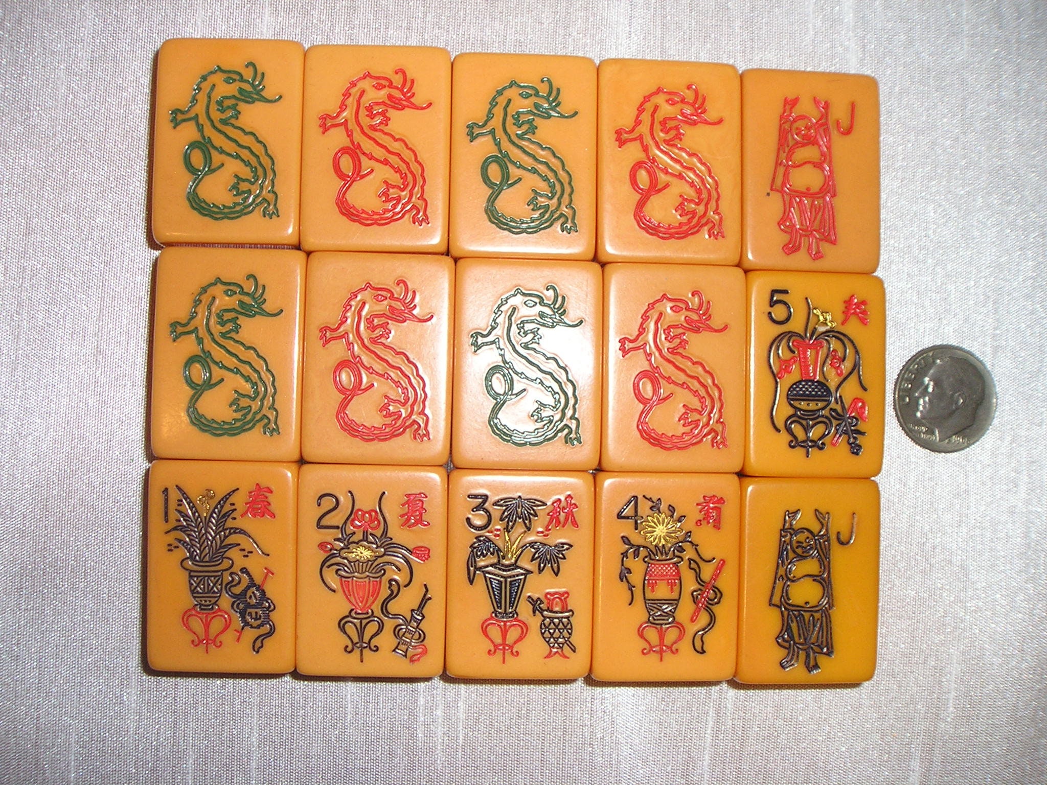 Vintage MAH JONGG MAHJONG Set Tri Color Triple Tone carved tiles LUCITE?