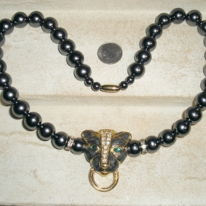 Vintage Signed KJL ( Kennth Lane) For Avon Duchess Of Windsor Necklace Green Rhinestone Eyes 1980&#39;s Jewelry 11116