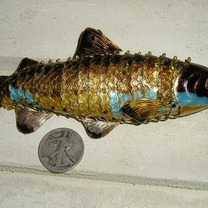 Vintage Gold Tone Large Cloisonne 7 Inch Articulated Koi Fish Ornament Before 2000 Articulated Jewelry 2222