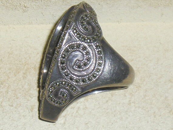 Large Signed Sterling Silver Tear Drop Marcasite … - image 3