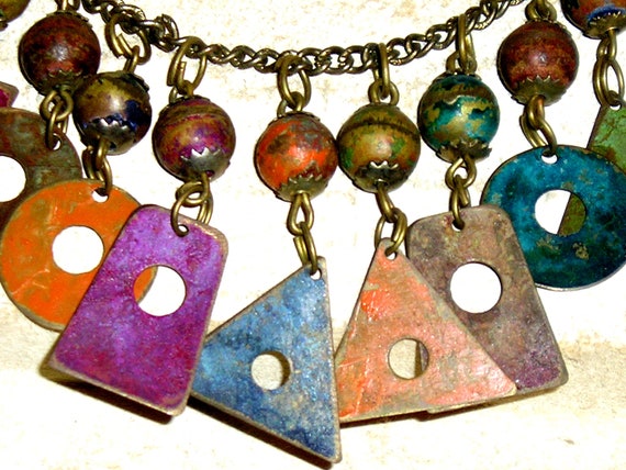 Vintage Multicolored Metal Necklace Different Sha… - image 2