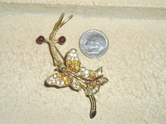 Signed Boucher 9462P Rhinestone Butterflies On Br… - image 2
