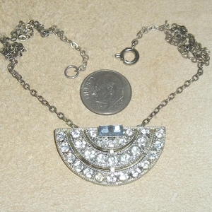 Vintage Signed Goody Art Deco Pot Metal Rhinestone Pendant Necklace 1920&#39;s Jewelry a97