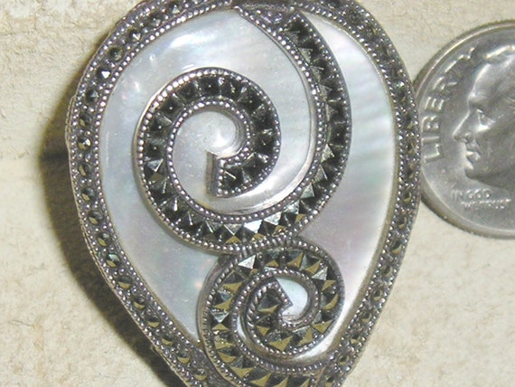 Large Signed Sterling Silver Tear Drop Marcasite … - image 2