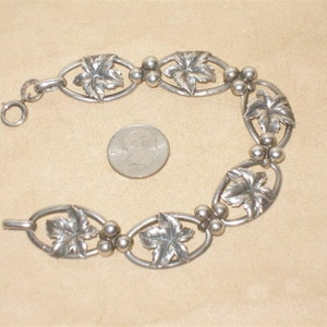 Vintage Signed B.B. Sterling Silver Leaves With Berries Bracelet. Distinctive 1940's Jewelry 11310