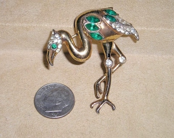 Signed Vintage Sterling Coro-Craft Stork Brooch Bird With Rhinestones 1945 Jewelry 25