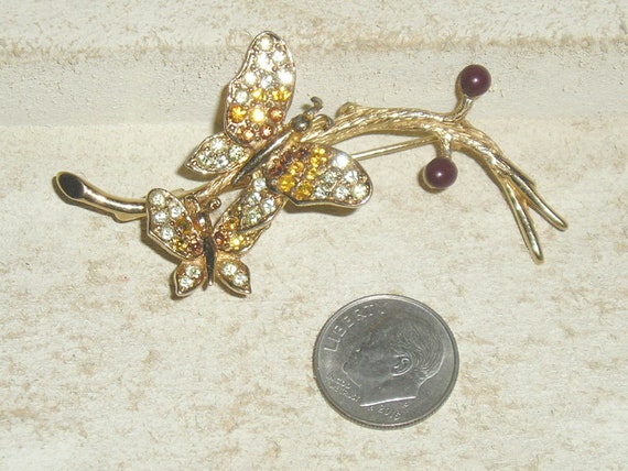 Signed Boucher 9462P Rhinestone Butterflies On Br… - image 1