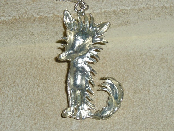 Vintage Signed Sterling Silver Etched Fox Pendant… - image 3