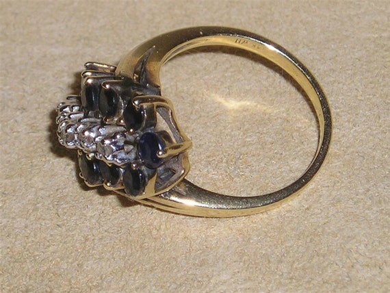 Signed Vintage 14k Gold Ring With Blue Sapphires … - image 3