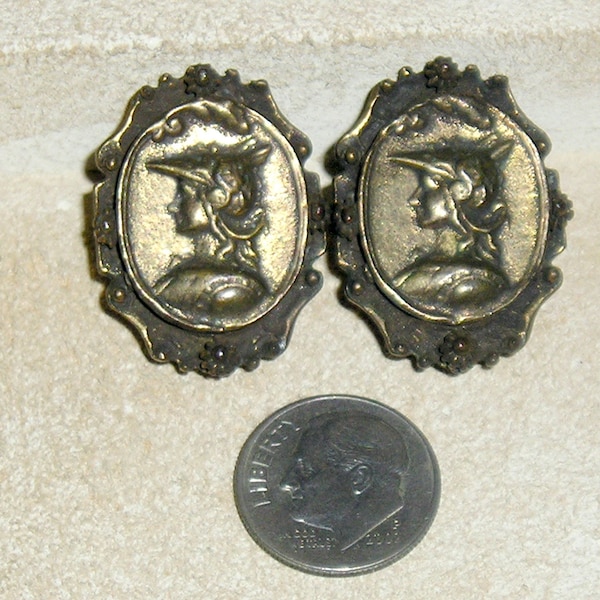 Vintage God Athena Cameo Clip On Victorian Revival Earrings. Attributed To Whiting And Davis 1960's Jewelry 49