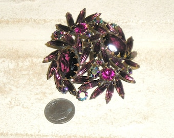 Vintage Juliana Purple Navette Brooch Pin With Iridescent