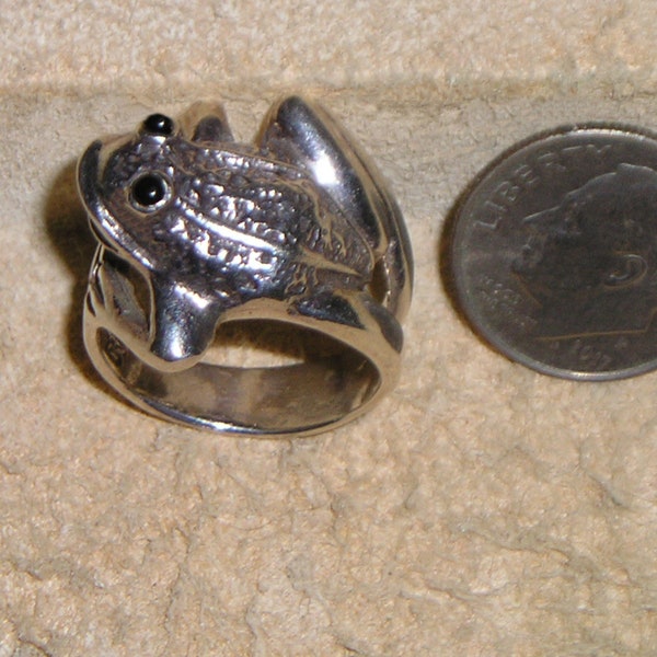 Vintage Signed Sterling Silver Open Mouth Full Figure Frog Ring 1980's Size 6 3/4 Jewelry 11103