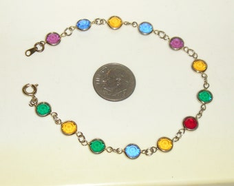 Unsigned Swarovski Multicolored Bezel Set Crystal Rhinestone Bracelet 1990's Vintage Jewelry 024