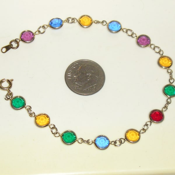 Unsigned Swarovski Multicolored Bezel Set Crystal Rhinestone Bracelet 1990's Vintage Jewelry 024