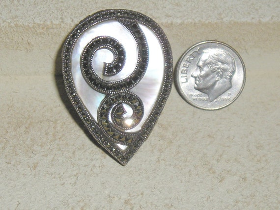 Large Signed Sterling Silver Tear Drop Marcasite … - image 1