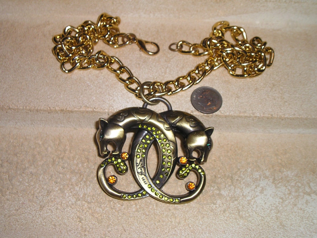 80’s Double Panther Cheetah Rhinestone Necklace