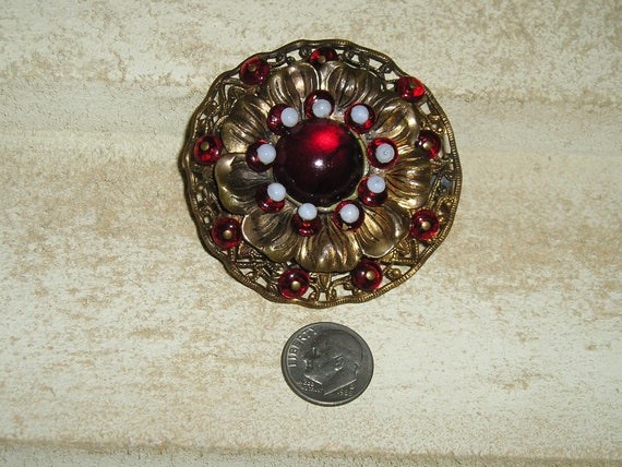 Unsigned Miriam Haskell Solid Brass Wire Work Flo… - image 1