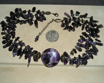 Vintage Real Purple Amethyst Gemstone 3 Strand Necklace 1980's Jewelry 148