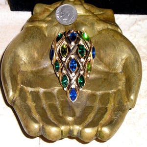 Vintage Stunning Blue And Green Crystal Rhinestone Brooch Pin With Clear Accents 1960's Jewelry 1044