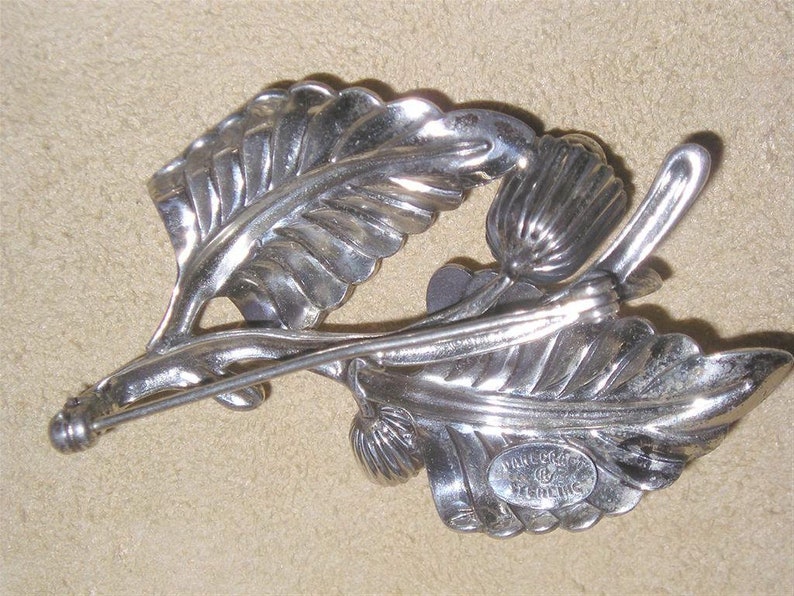 Vintage Signed Danecraft Sterling Silver Leaf With Flower Buds Brooch Pin 1940/'s Jewelry 7086