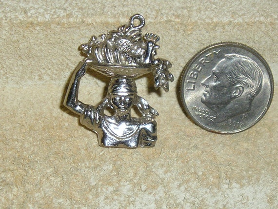 Signed Sterling Silver Lady With Fruit Basket Wit… - image 1