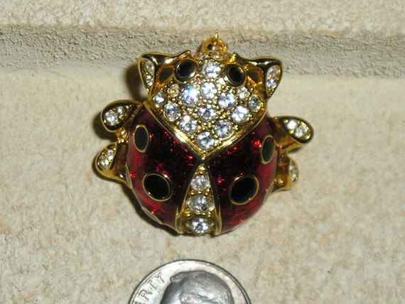 Vintage Unsigned Ciner Enamel Rhinestone Ladybug … - image 2