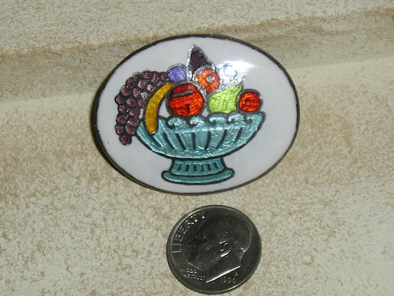 Vintage Signed Siam Sterling Silver Enamel Fruit … - image 1