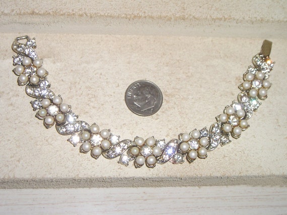Vintage Signed Lisner Rhinestone and Faux Pearl Posh