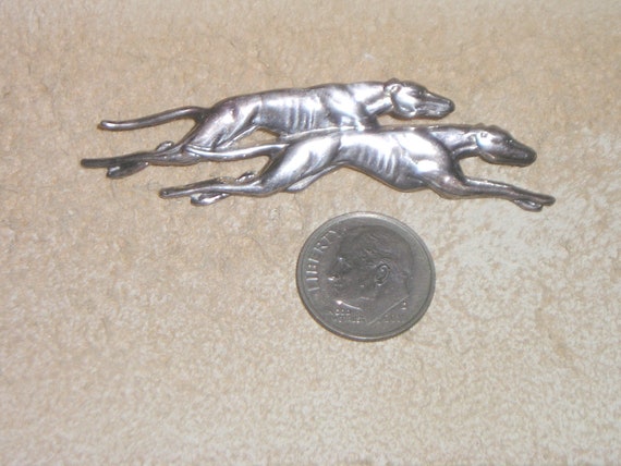 Vintage Signed Sterling Silver Greyhound Dogs Rac… - image 1