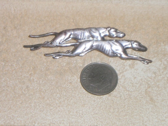 Vintage Signed Sterling Silver Greyhound Dogs Rac… - image 4