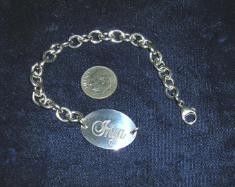 Vintage Signed Sterling Silver Inga Chain ID. Bracelet. Well Made 1980's Jewelry 11119