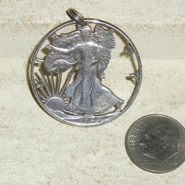 Vintage Walking Liberty Cut Out Coin Silver Pendant 1944 Jewelry 3120