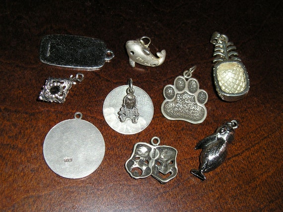 Lot Of Nine Signed Sterling Silver Charms Or Pend… - image 2