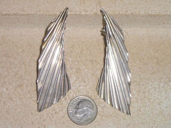 Vintage Signed Sterling Silver Ruffled Bat Wings … - image 1