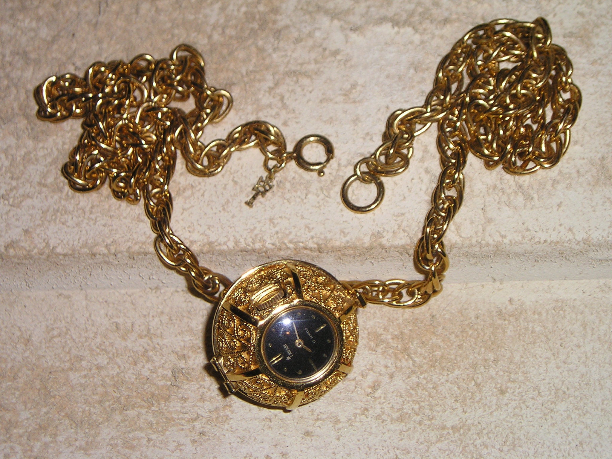 Vintage Signed Crown Trifari 17 Jewel Pendant Victorian Revival