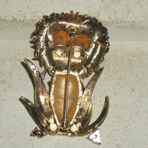 Cabochon Leone Smaltato Marrone Con Strass E Oro – 35x29mm, Fonderia In Metallo Placcato, Vintage - Foto 6
