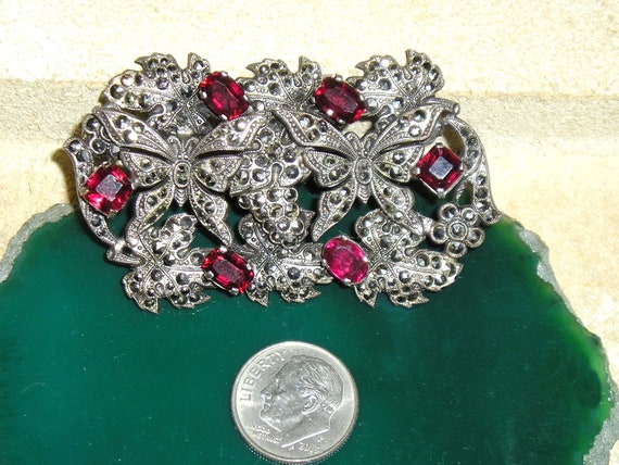 Unsigned Sterling Silver Red Garnet Gemstone Butt… - image 3