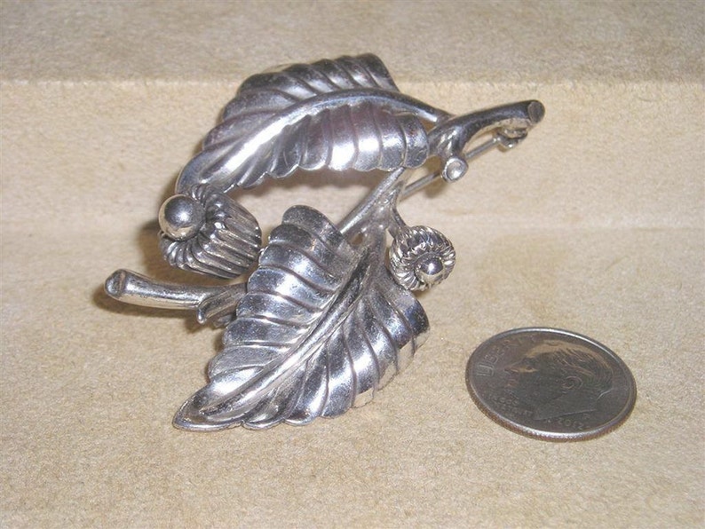 Vintage Signed Danecraft Sterling Silver Leaf With Flower Buds Brooch Pin 1940/'s Jewelry 7086