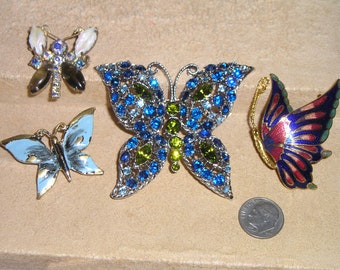 Vintage Lot Of 4 Enamel Rhinestone And Cloisonne Butterfly Brooch Pins 1960's-70's Jewelry 2025