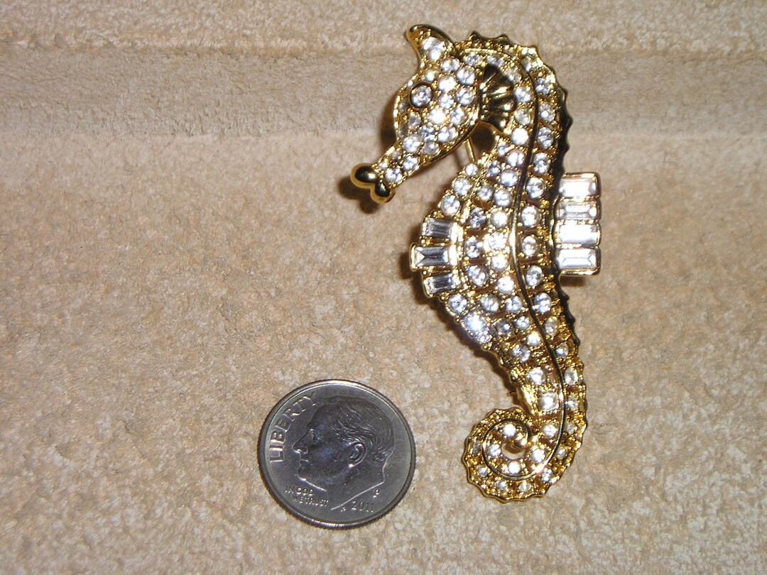 Broche Hippocampe Vintage Années 80 - Étain Et Or, Création Alexandra