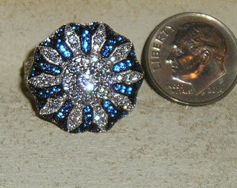 Vintage Signed Sterling Silver Blue Sapphire Starburst Ring With original Price Tag 129.00 1990's Size 5 1/2 Jewelry 10020