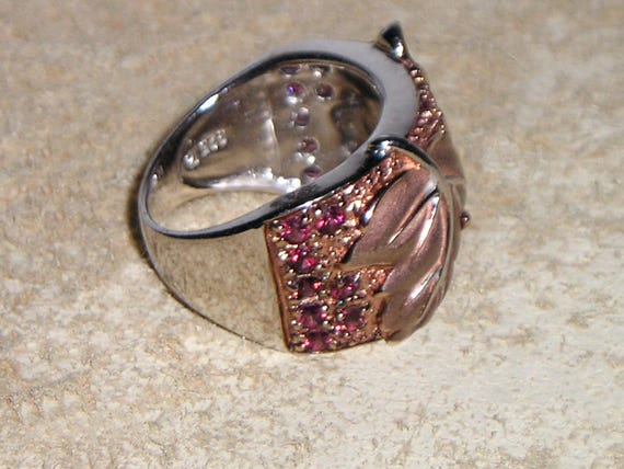 Vintage Signed Sterling Silver Ruby Gemstone Leaf… - image 2