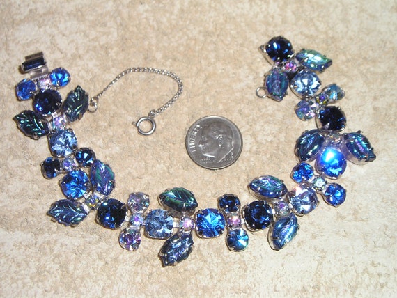 Signed Regency Blue Crystal Rhinestone Bracelet W… - image 4