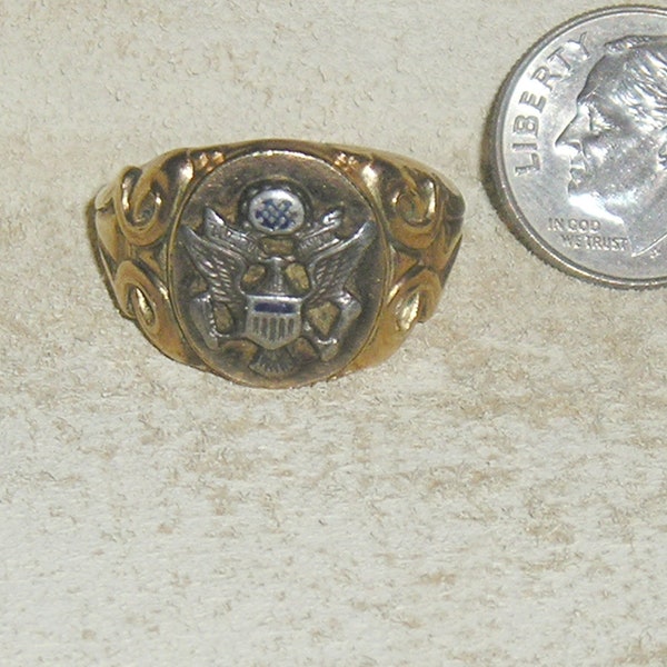Signed 1/20 14K R.G.P (Rolled Gold Plate) Men's Eagle Ring. Depicts Presidential Seal Circa 1918 Size 10 Vintage Jewelry 064